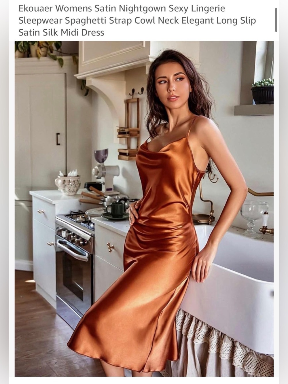 Amazon Essentials Satin Slip Dress in Rust Red